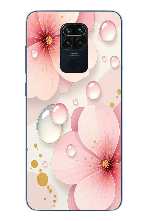 Redmi Note 9 Uyumlu Damlalı Çiçekler Baskılı Silikon Kılıf