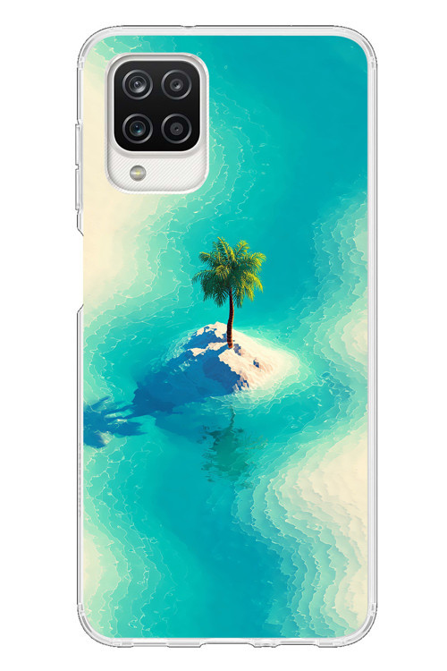 Samsung Galaxy A12 Uyumlu Adada Palmiye Baskılı Silikon Kılıf