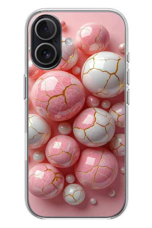 İphone 17 Uyumlu Pembe Beyaz Kırık Toplar Baskılı Silikon Kılıf