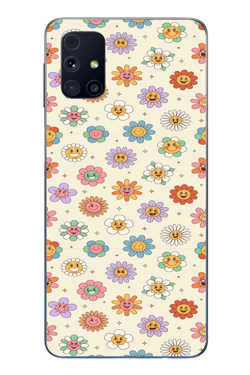 Samsung Galaxy M31S Uyumlu Gülen Çiçekler Baskılı Silikon Kılıf