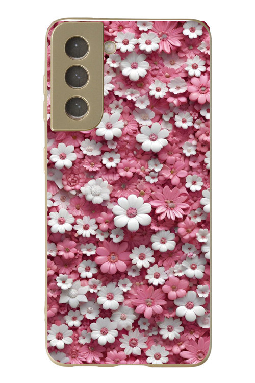 Samsung Galaxy S21 Fe Uyumlu Beyaz Pembe Papatyalar Baskılı Silikon Kılıf