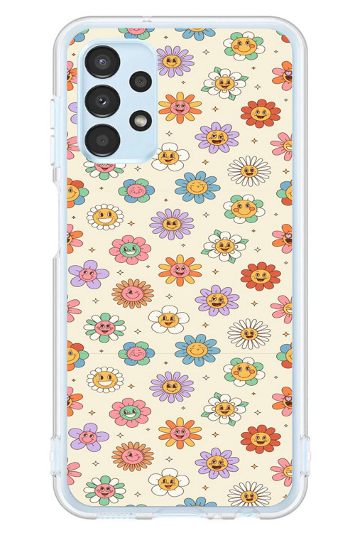 Samsung Galaxy A13 Uyumlu Gülen Çiçekler Baskılı Silikon Kılıf