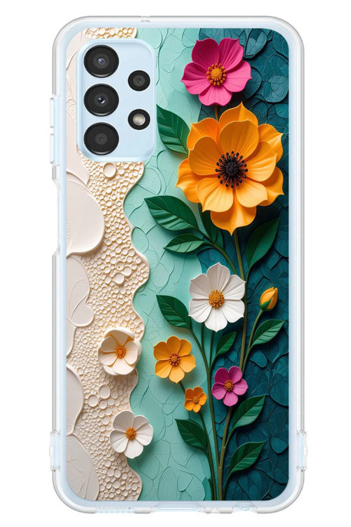 Samsung Galaxy A13 Uyumlu Güzel Modern Çiçekler Baskılı Silikon Kılıf