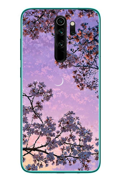 Redmi Note 8 Pro Uyumlu Mor Gökyüzülü Ağaç Baskılı Silikon Kılıf