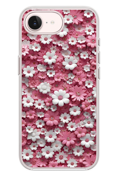 İphone 17e Uyumlu Beyaz Pembe Papatyalar Baskılı Silikon Kılıf
