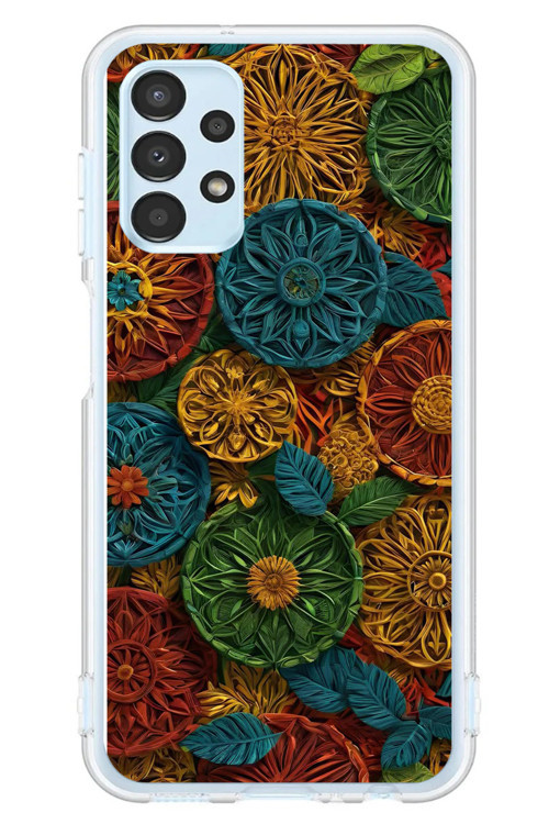 Samsung Galaxy A13 Uyumlu Hasır Örgü Çiçekler Baskılı Silikon Kılıf