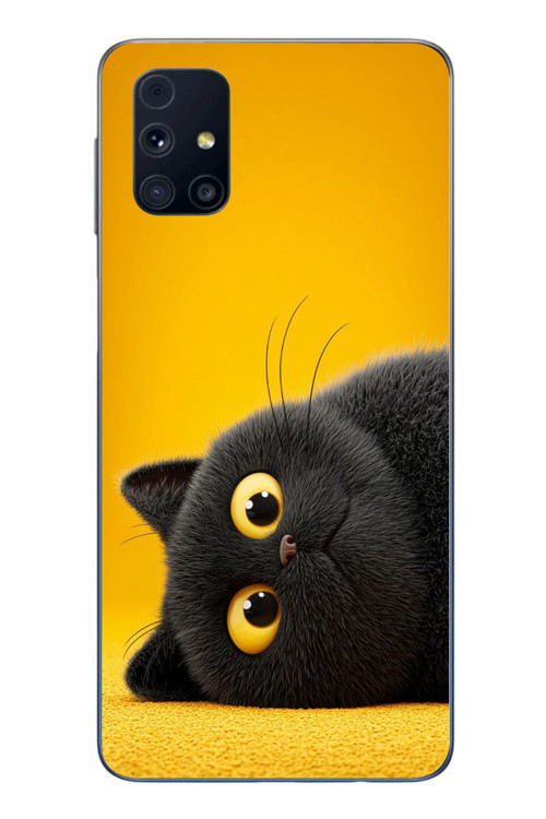 Samsung Galaxy M31S Uyumlu Yan Bakan Siyah Kedi Baskılı Silikon Kılıf