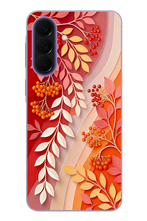 Samsung Galaxy A57 Uyumlu Kırmızı Beyaz İğdeler Baskılı Silikon Kılıf