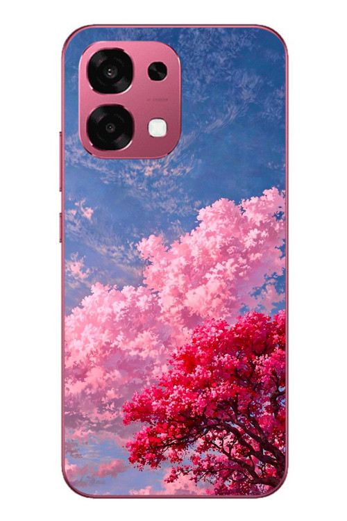 Oppo A6 Pro Uyumlu Kırmızı Pembe Ağaçlar Baskılı Silikon Kılıf
