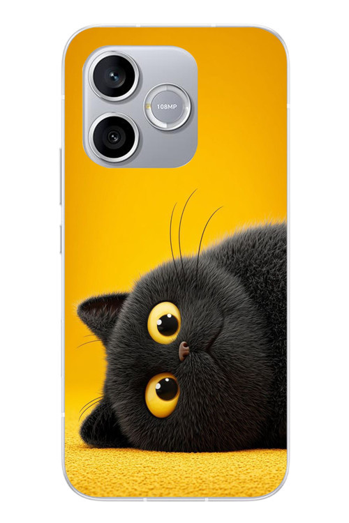 Honor 600 Lite Uyumlu Yan Bakan Siyah Kedi Baskılı Silikon Kılıf