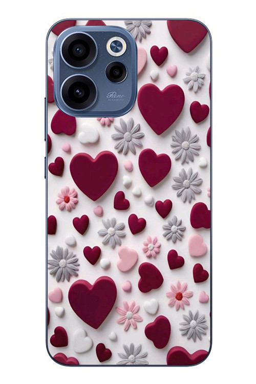 Oppo Reno 15F Uyumlu Kırmızı Ve Pembe Kalpler Baskılı Silikon Kılıf