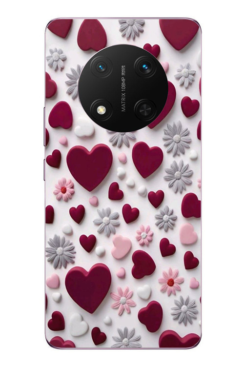 Honor Magic 7 Lite Uyumlu Kırmızı ve Pembe Kalpler Baskılı Silikon Kılıf