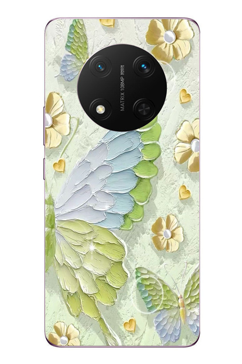 Honor Magic 7 Lite Uyumlu Yeşil Mavi Kelebek Baskılı Silikon Kılıf