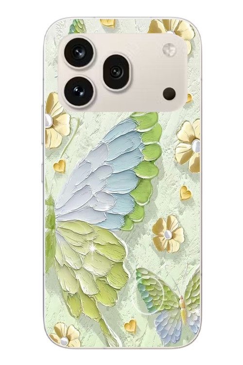 Honor 600 Pro Uyumlu Yeşil Mavi Kelebek Baskılı Silikon Kılıf
