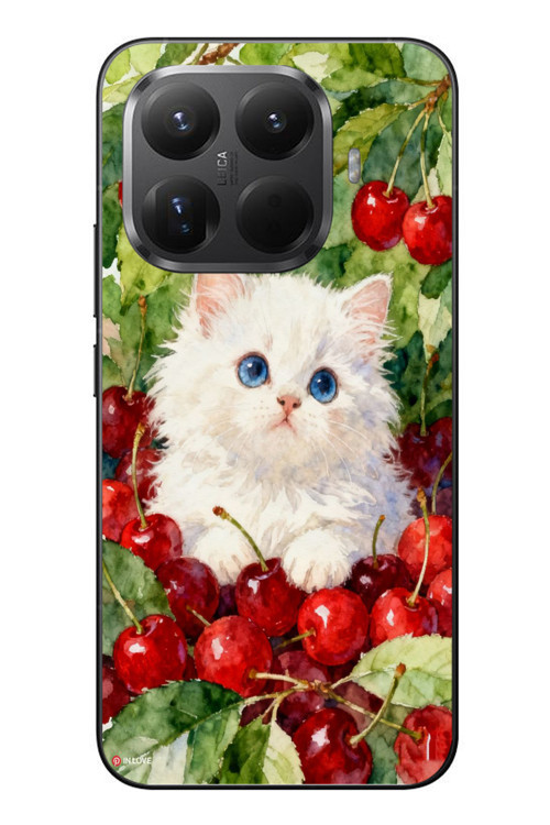 Xiaomi Mi 15T Pro Uyumlu Kirazlı Kedi Baskılı Silikon Kılıf