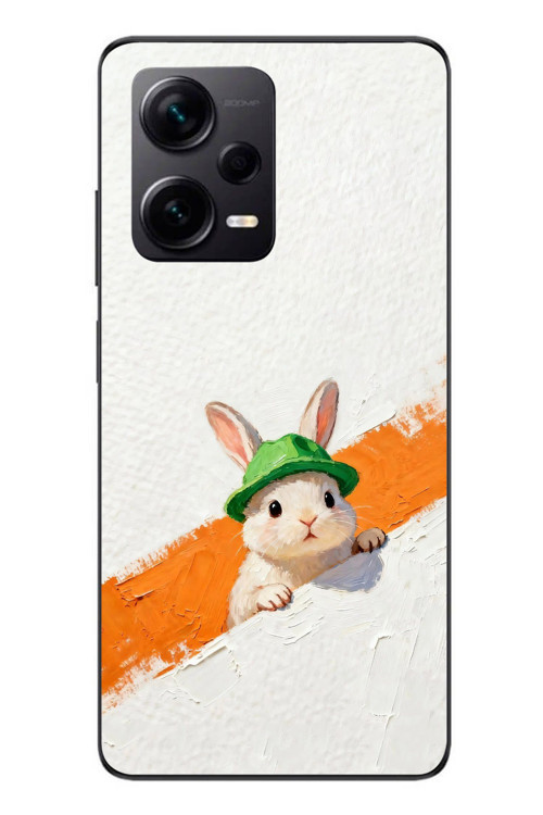 Redmi Note 12 Pro Plus Uyumlu Yeşil Şapkalı Tavşan Baskılı Silikon Kılıf