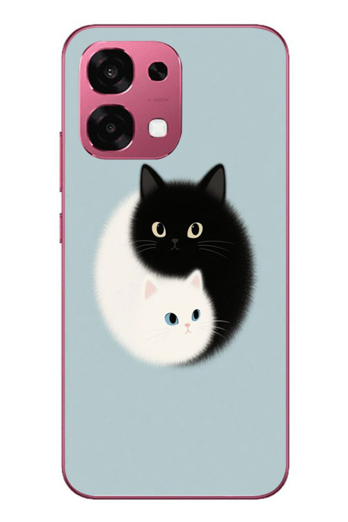 Oppo A6 Pro Uyumlu Yin Yang Kediler Baskılı Silikon Kılıf