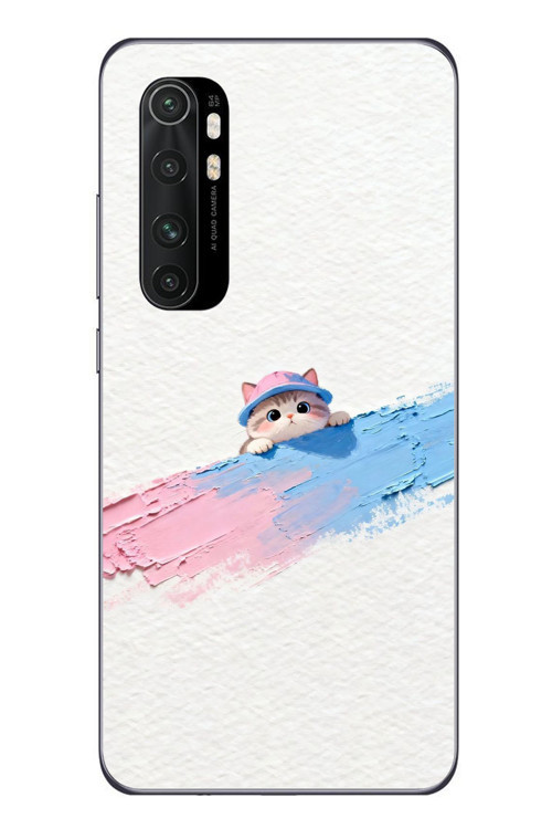 Xiaomi Mi 10 Lite Uyumlu Pembe Mavi Kedi Baskılı Silikon Kılıf