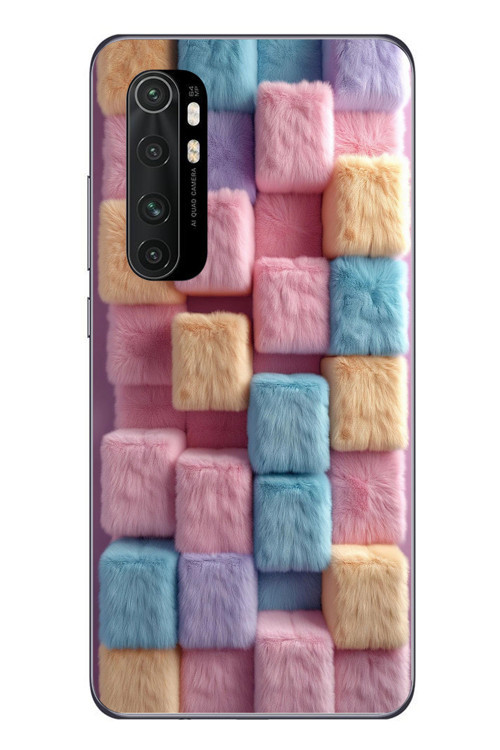 Xiaomi Mi 10 Lite Uyumlu Pembe Tüylü Kareler Baskılı Silikon Kılıf