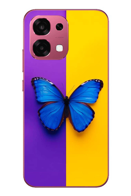 Oppo A6 Pro Uyumlu Mor Sarı Kelebek Baskılı Silikon Kılıf