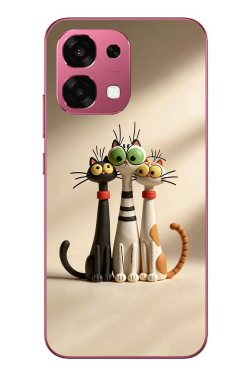 Oppo A6 Pro Uyumlu Neşeli Kedi Ailesi Baskılı Silikon Kılıf