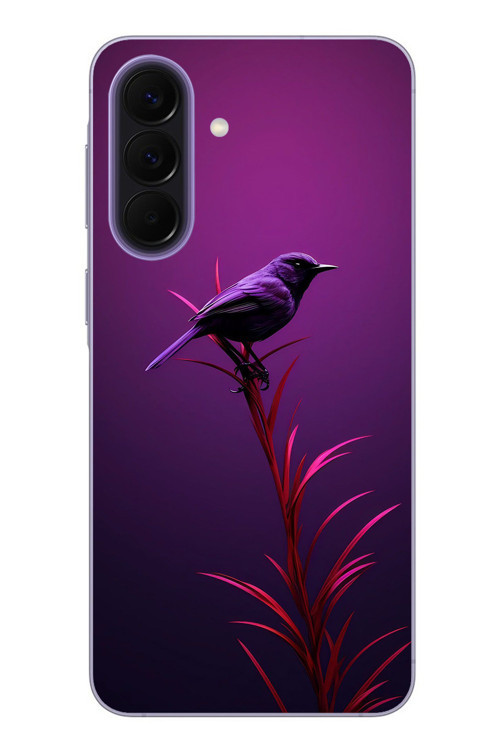 Samsung Galaxy A57 Uyumlu Mor Kuş Dalda Baskılı Silikon Kılıf