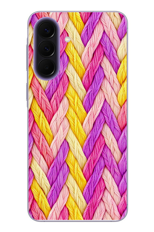 Samsung Galaxy A57 Uyumlu Mor Sarı Örgü Baskılı Silikon Kılıf