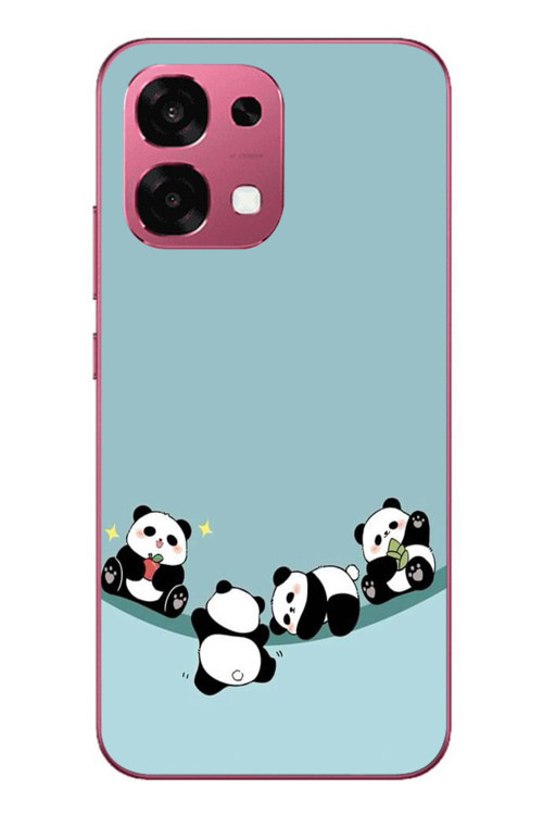 Oppo A6 Pro Uyumlu Panda Ailesi Baskılı Silikon Kılıf