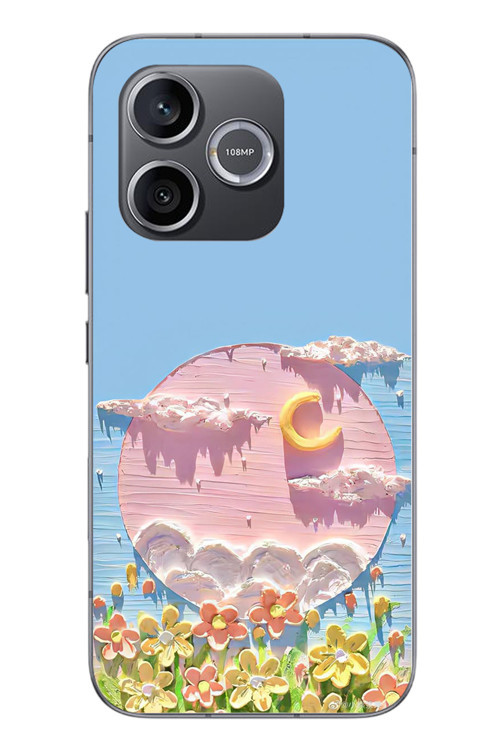 Honor 600 Uyumlu Çiçekli Ay Baskılı Silikon Kılıf