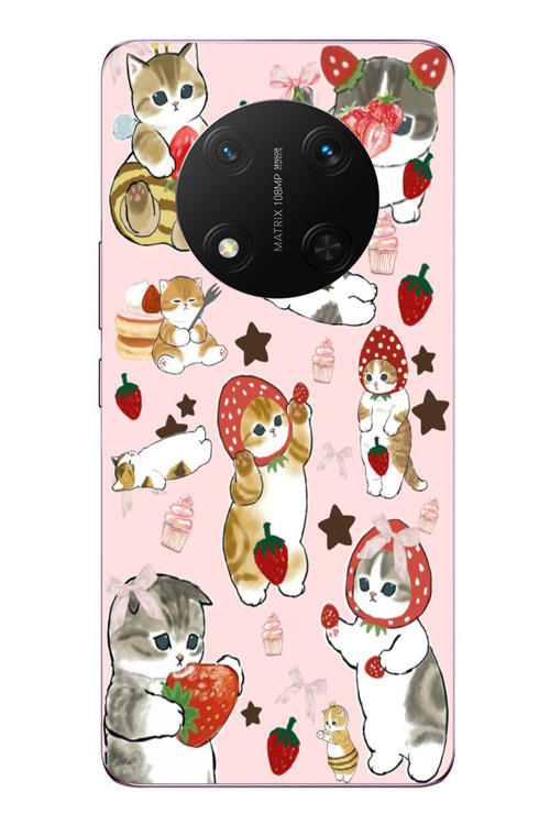 Honor Magic 7 Lite Uyumlu Çilekli Kediler Baskılı Silikon Kılıf