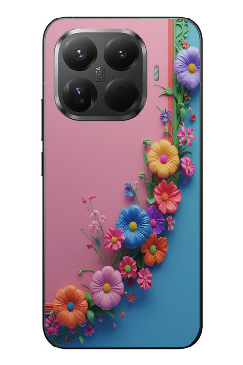 Xiaomi Mi 15T Pro Uyumlu Pembe Mavi Sarmaşık Baskılı Silikon Kılıf