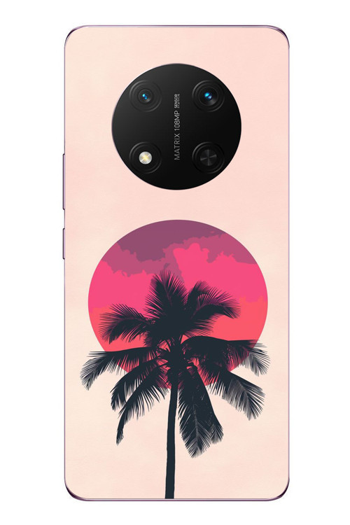 Honor Magic 7 Lite Uyumlu Palmiye Kırmızı Ay Baskılı Silikon Kılıf