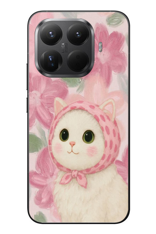Xiaomi Mi 15T Pro Uyumlu Pembe Örtülü Kedi Baskılı Silikon Kılıf