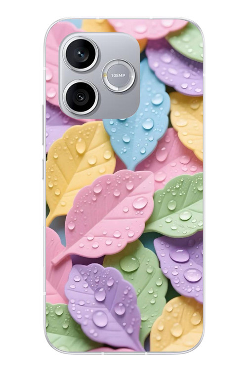 Honor 600 Lite Uyumlu Pastel Damlalıklı Yapraklar Baskılı Silikon Kılıf