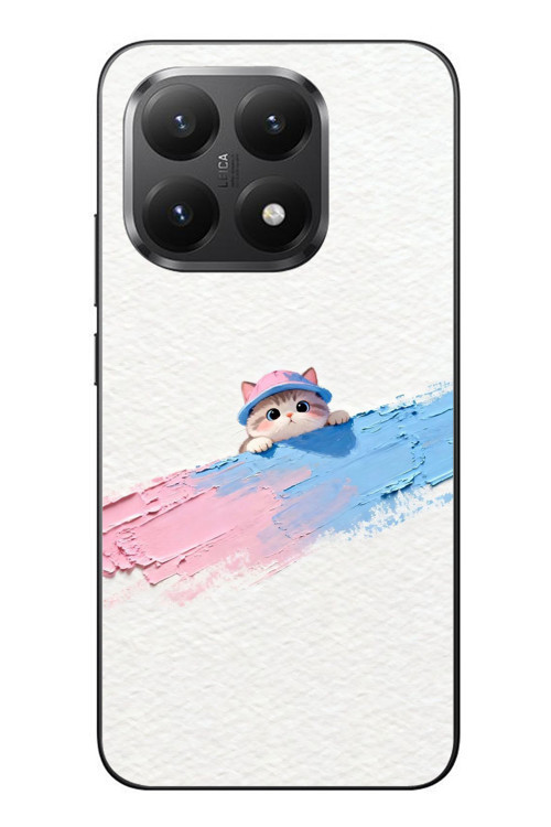 Xiaomi Mi 15T Uyumlu Pembe Mavi Kedi Baskılı Silikon Kılıf