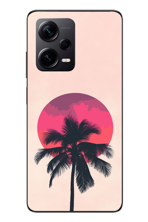 Redmi Note 12 Pro Plus Uyumlu Palmiye Kırmızı Ay Baskılı Silikon Kılıf