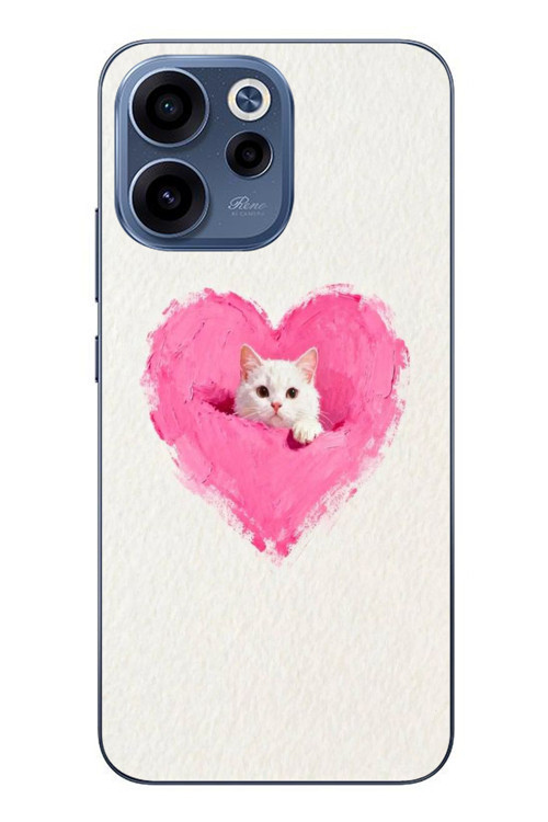 Oppo Reno 15F Uyumlu Pembe Kalpli Kedi Baskılı Silikon Kılıf