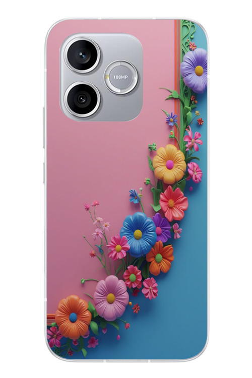 Honor 600 Lite Uyumlu Pembe Mavi Sarmaşık Baskılı Silikon Kılıf