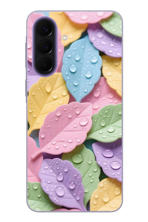 Samsung Galaxy A57 Uyumlu Pastel Damlalıklı Yapraklar Baskılı Silikon Kılıf