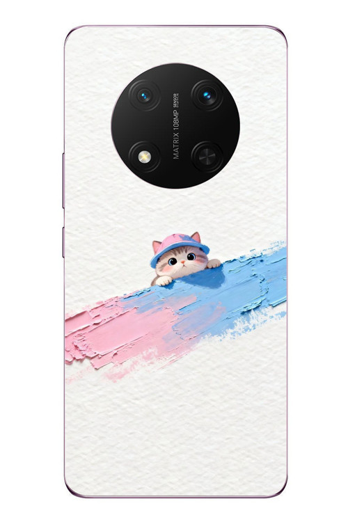 Honor Magic 7 Lite Uyumlu Pembe Mavi Kedi Baskılı Silikon Kılıf