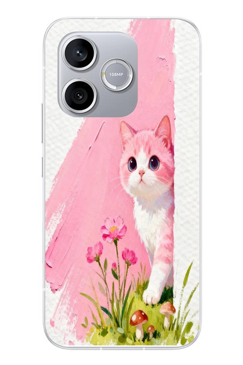 Honor 600 Lite Uyumlu Pembeli Kedi Baskılı Silikon Kılıf