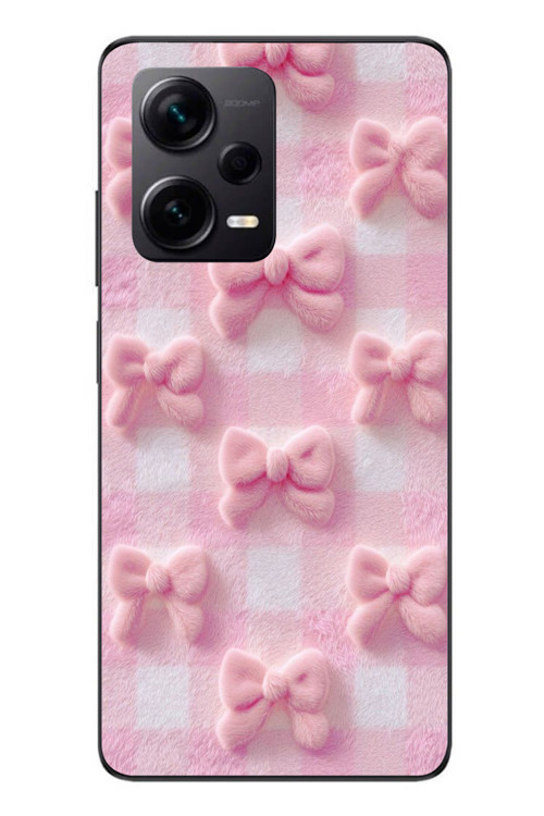 Redmi Note 12 Pro Plus Uyumlu Pembe Kurdeleler Baskılı Silikon Kılıf