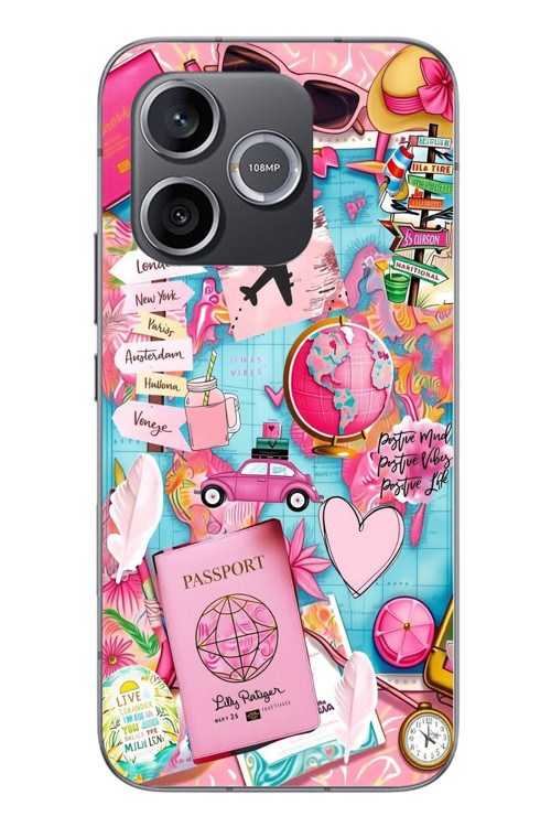 Honor 600 Uyumlu Pembe Seyahat Baskılı Silikon Kılıf