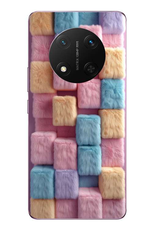 Honor Magic 7 Lite Uyumlu Pembe Tüylü Kareler Baskılı Silikon Kılıf