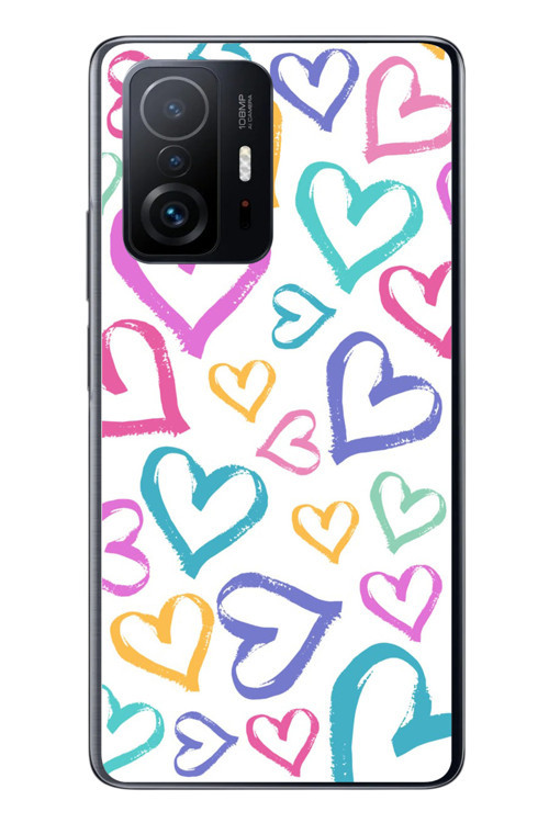 Xiaomi Mi 11 T-11 T Pro Uyumlu Modern Çizgi Kalpler Baskılı Silikon Kılıf