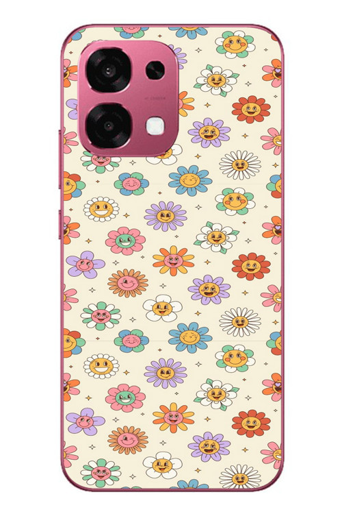 Oppo A6 Pro Uyumlu Gülen Çiçekler Baskılı Silikon Kılıf