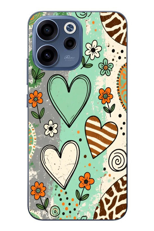 Oppo Reno 15F Uyumlu Renkli Kalpler Baskılı Silikon Kılıf