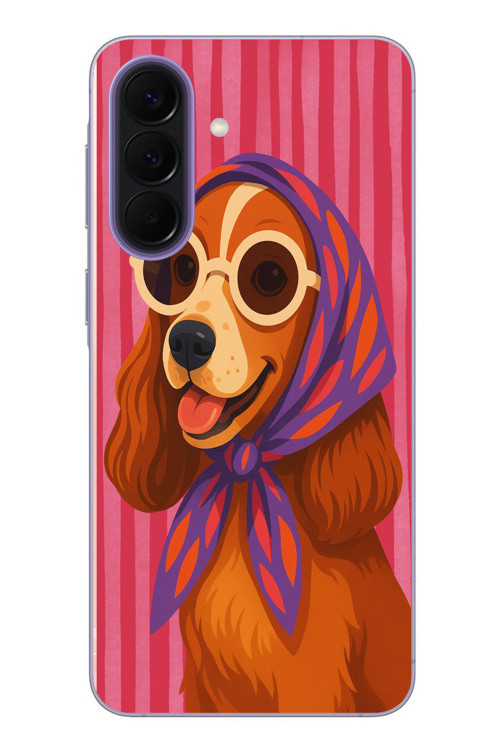 Samsung Galaxy A57 Uyumlu Gözlüklü Köpek Baskılı Silikon Kılıf