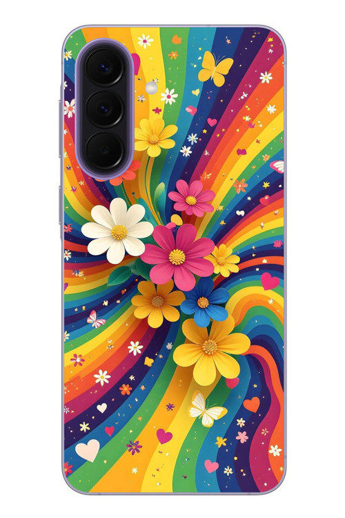 Samsung Galaxy A57 Uyumlu Renkli Gökkuşağı Çiçekleri Baskılı Silikon Kılıf