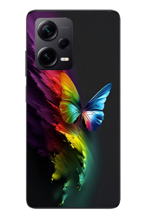 Redmi Note 12 Pro Plus Uyumlu Gökkuşağı Kelebeği Baskılı Silikon Kılıf